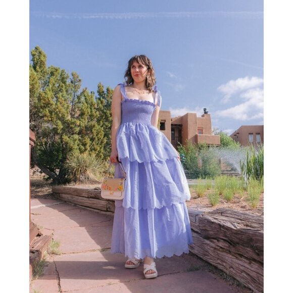 NWT Hill House Elise Nap in Hyacinth Organza Dot Smocked Maxi Dress XS - Picture 9 of 11